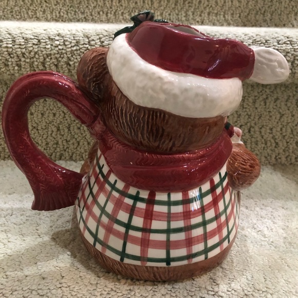 🎄Fitz & Floyd Christmas Ceramic Plaid Terry Bear Pitcher (Retired, 1991). - Picture 6 of 14
